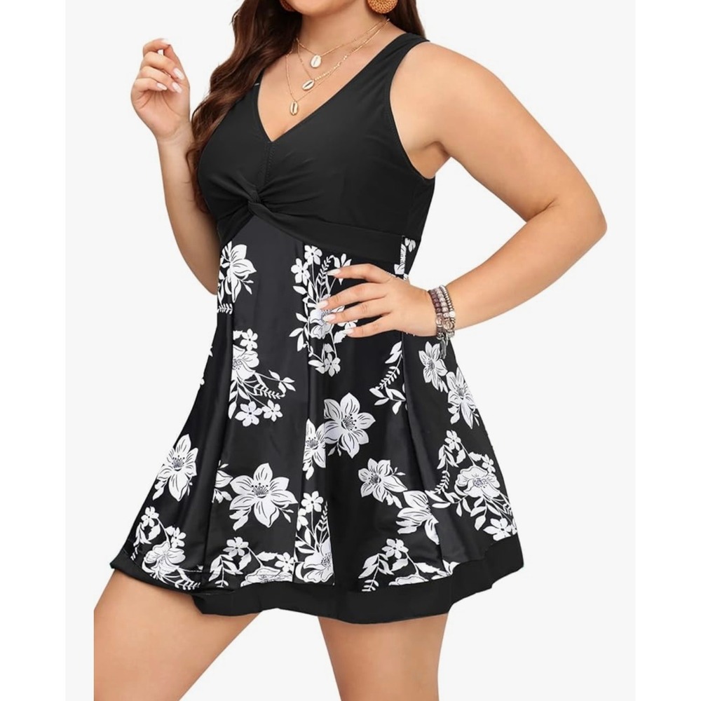 ECUPPER Floral Swim Dress Swimsuit Tummy Control One Piece Bathing Suit size‎ S